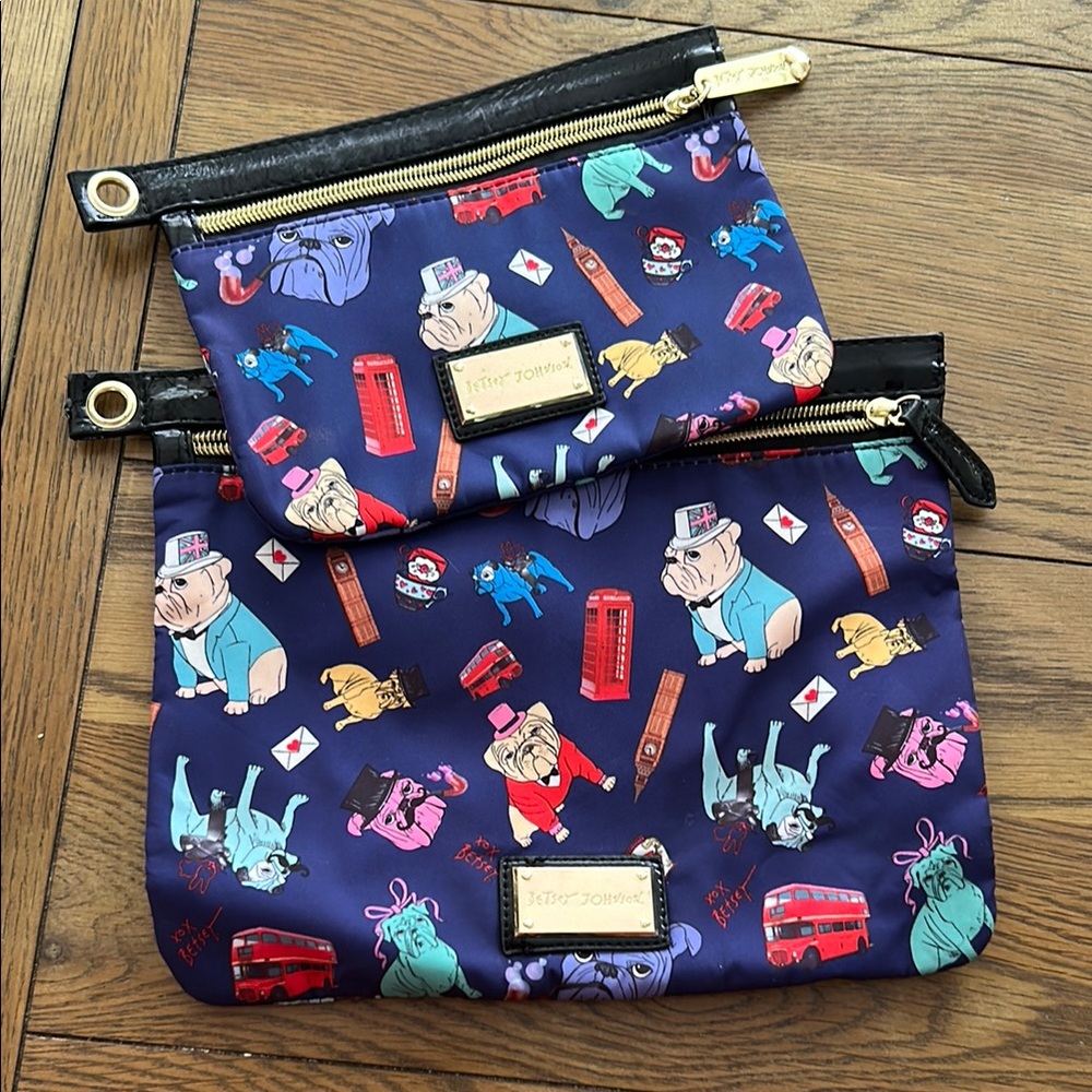 Blue Bulldog Print Betsey Johnson Pouches bundle